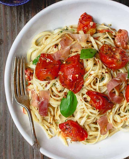 Easy Carbonara Recipe with Roasted Tomato and Prosciutto