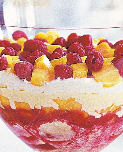 Mango, raspberry and passionfruit trifle