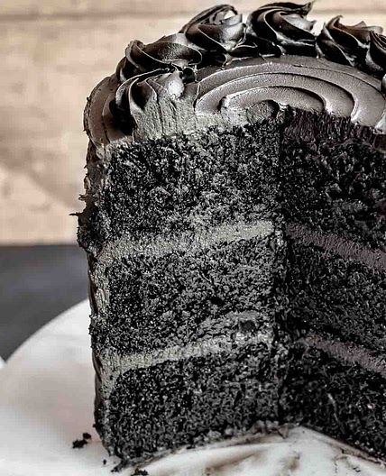 Black Velvet Cake with Chocolate Sour Cream Frosting