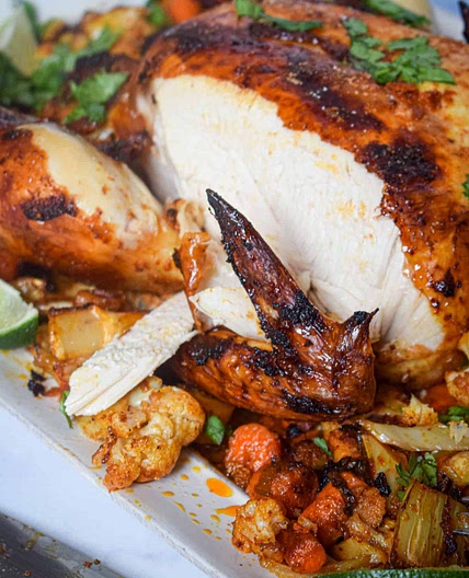 Curried Roast Chicken with Cauliflower & Carrots