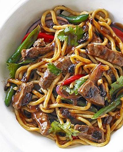 Beef, black bean and noodle stir-fry