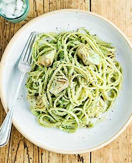 Artichoke & watercress linguine