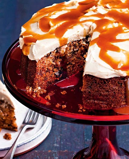 Beetroot and carrot cake with caramel icing