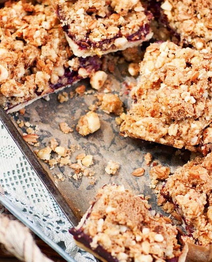 Apple and blackberry bars with hazelnut crumble