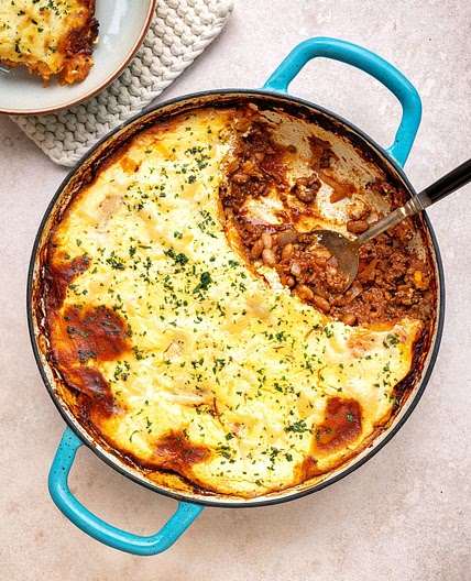 Cottage Cheese, Ground Beef and Sweet Potato Casserole