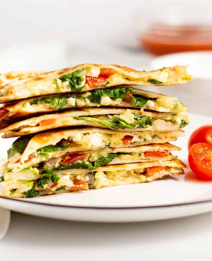 Mediterranean Quesadilla with Spinach and Feta