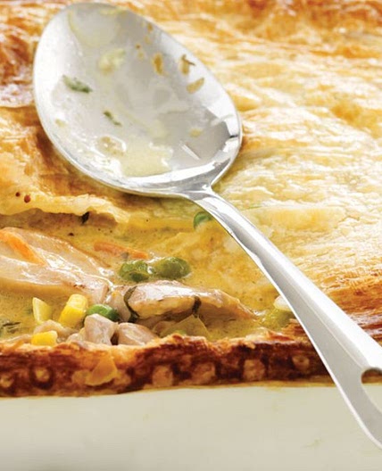 Chicken and leek casserole with flaky pastry