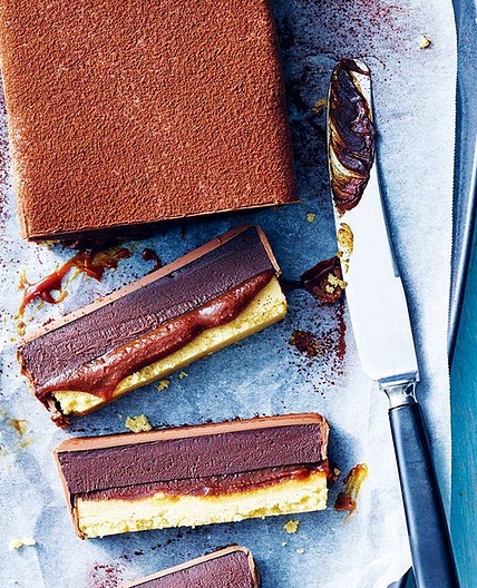 Chocolate and spearmint caramel slice