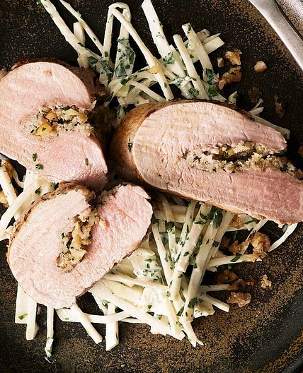 Walnut-stuffed pork with celeriac remoulade