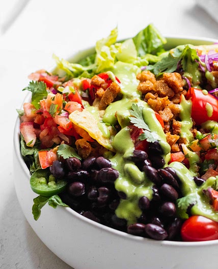 Vegan Taco Salad with Oil-Free Avocado Cilantro Dressing