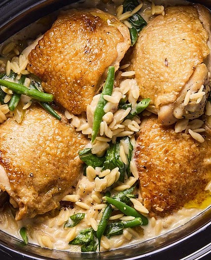 Slow cooker creamy French onion chicken risoni recipe