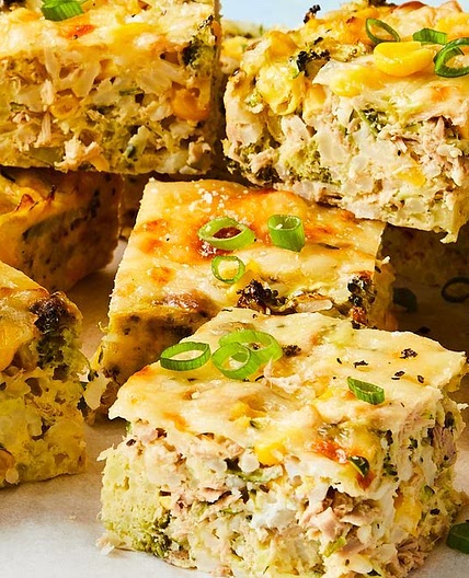 Easy tuna, sweetcorn and rice slice recipe