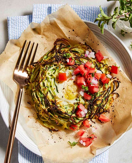 Air-Fryer Zucchini Noodle Hash with Eggs