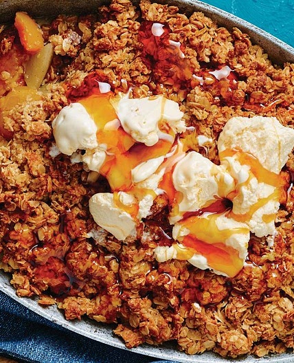 Apricot, pear and ANZAC biscuit crumble recipe