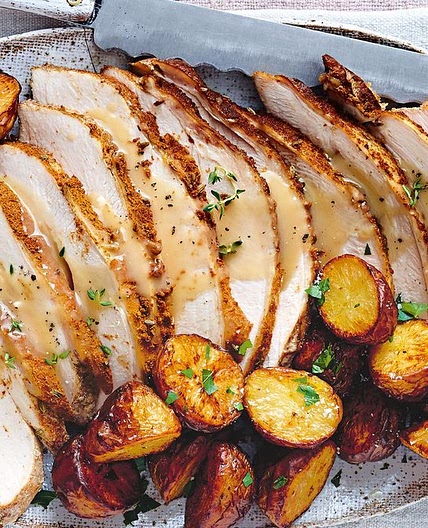 Slow-cooker spice-rubbed turkey breast with crunchy potatoes