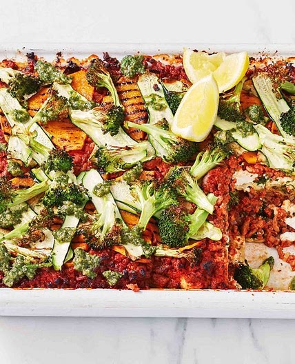 Five-veg lasagne with lemon basil pesto recipe