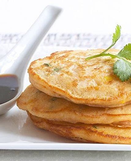 Corn and prawn pancakes