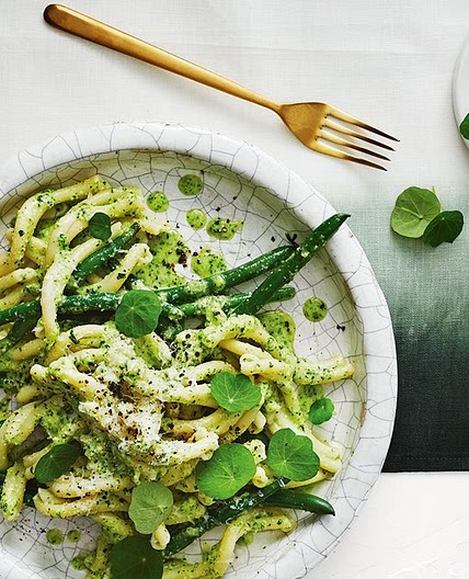 Matt Preston's trofie with nasturtium and macadamia pesto