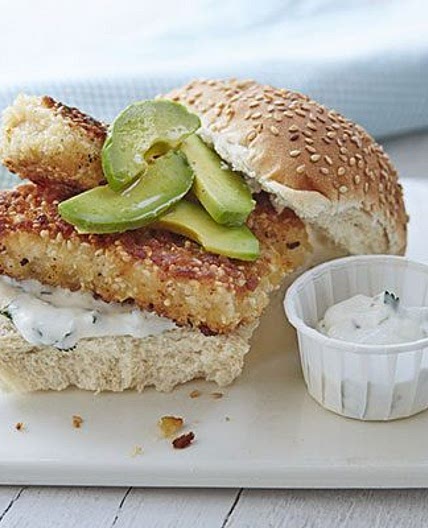 Crispy sesame fish burger with lime mayo