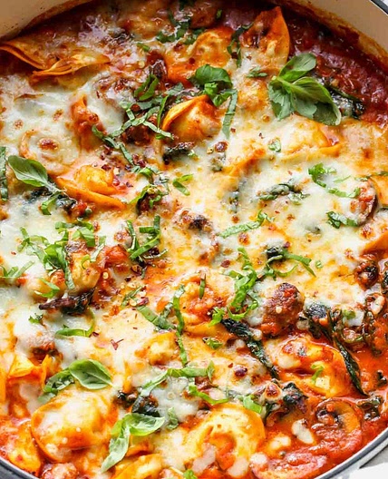 One Pan Baked Cheese Tortellini with Vodka Sauce