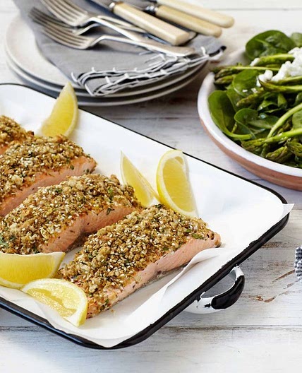 Baked salmon fillets with dukkah crumb