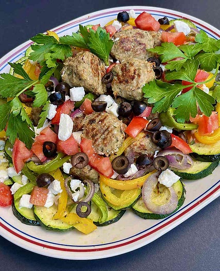 Mediterranean Turkey Meatball Sheet Pan Dinner