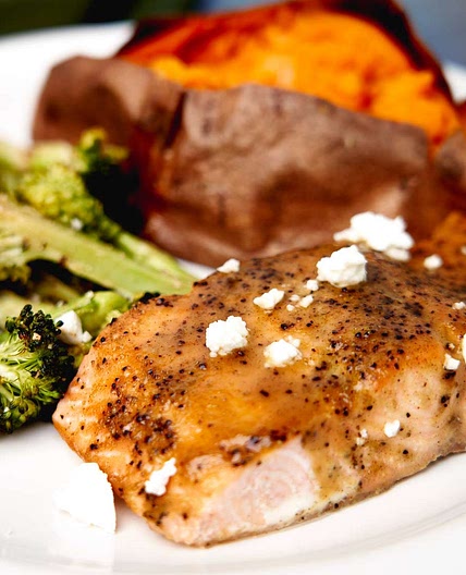 Easy Sheet Pan Roasted Greek Salmon and Broccoli