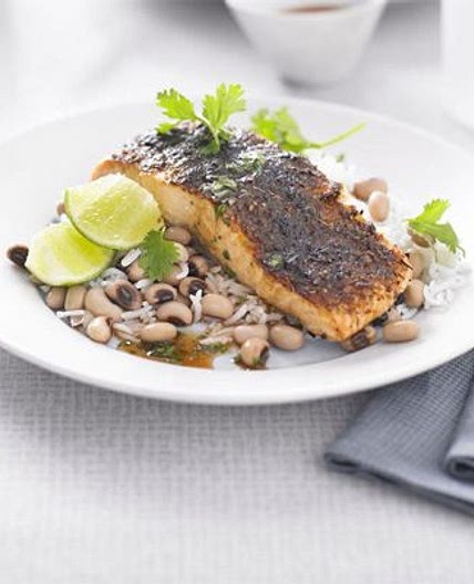 Pepper lime salmon with black-eyed beans