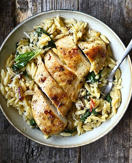 One Skillet Parmesan Chicken and Orzo