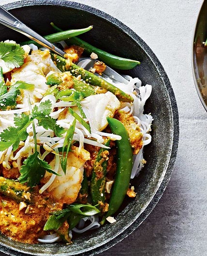 Thai red fish curry with noodles