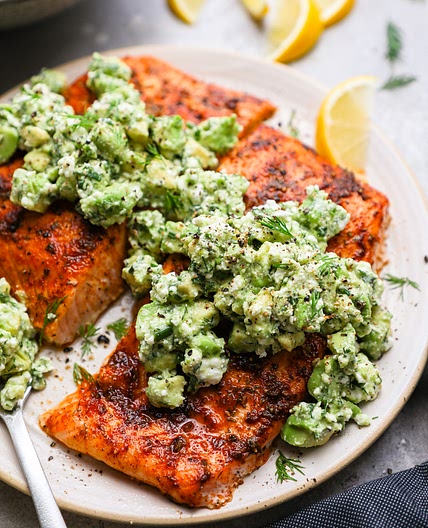 Baked Salmon with Avocado & Feta