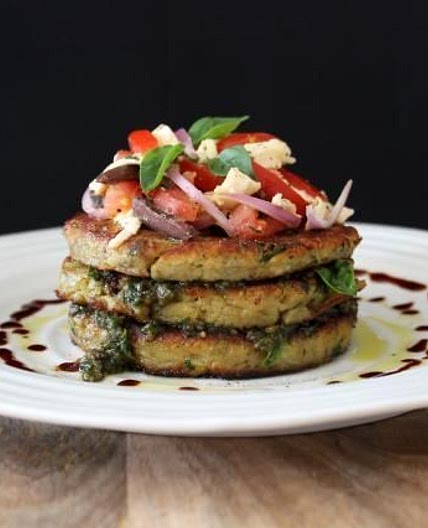 Parmigiana Fritters with Caprese Salad