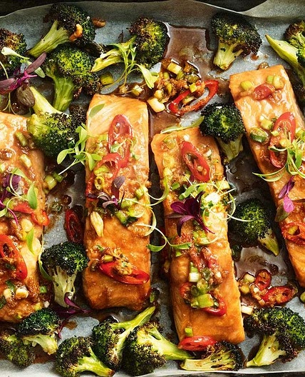 One-pan salmon and broccoli bake