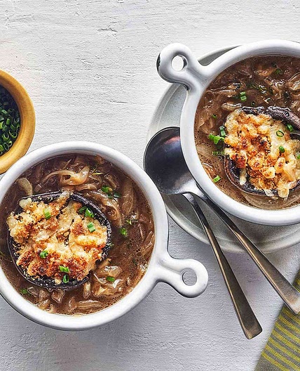 French Onion Soup with Portobello Cheese "Toast"
