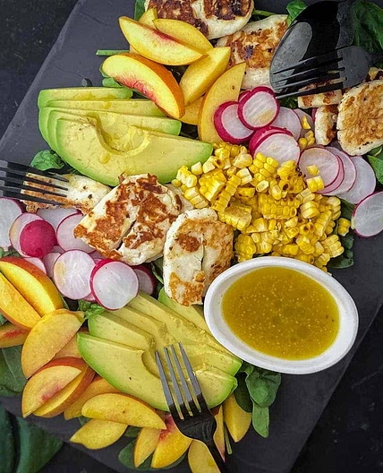 Yellow Nectarine Salad with Grilled Halloumi