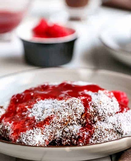 Lamington French Toast with Raspberry Jam Syrup