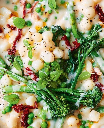 Creamy vegan sun-dried tomato and broccolini gnocchi recipe