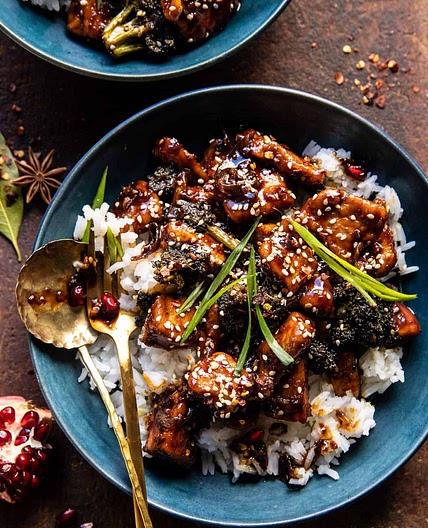 Crispy Sesame Chicken and Ginger Rice