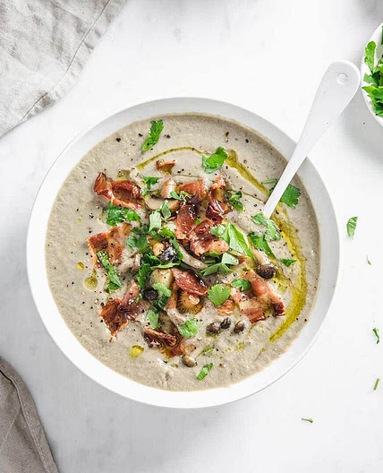 Creamy Roasted Garlic and Mushroom Soup with Bacon