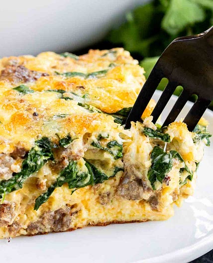 Sausage and Spinach Crustless Quiche