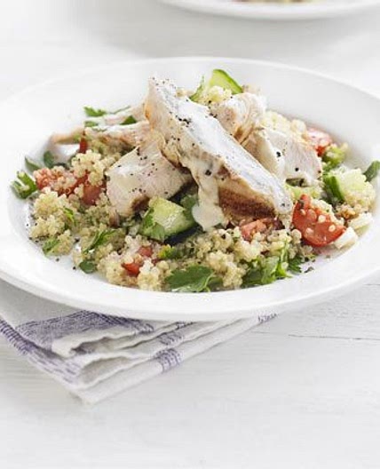 Chargrilled turkey with quinoa tabbouleh & tahini dressing