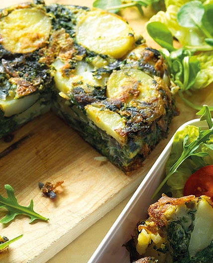 Spinach, red onion and potato tortilla