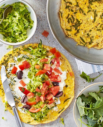 Herb pancake wraps with goat’s cheese