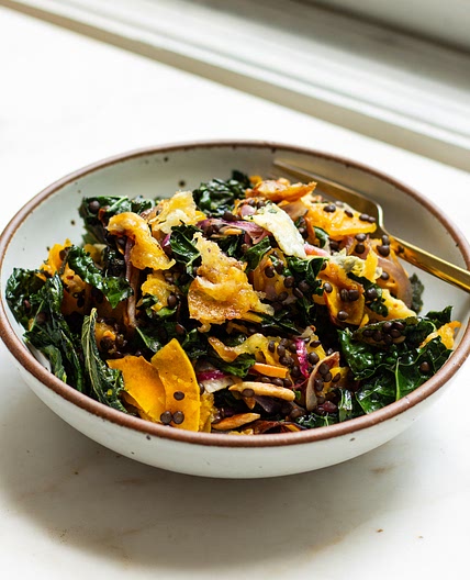 Baked Kale Salad with Apple Cider Vinaigrette & Griddled Goat Cheese