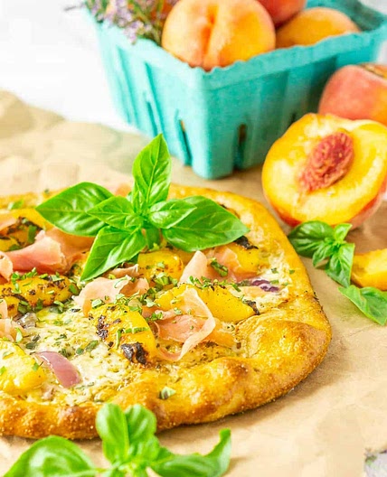 Prosciutto-Grilled Peach Pizza With Pesto