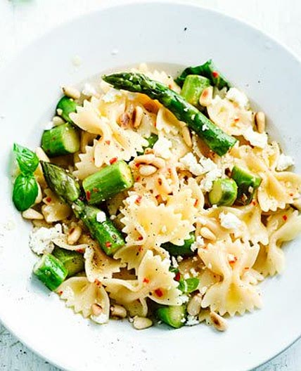 Asparagus, chilli & feta farfalle