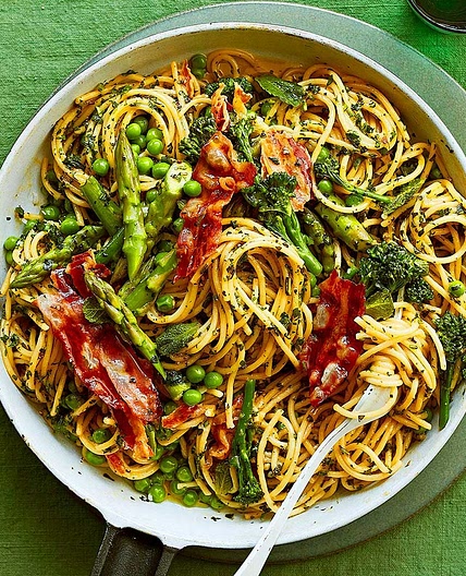 Spring greens carbonara