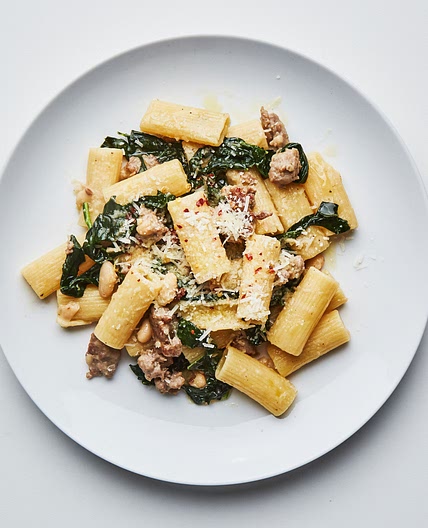 Rigatoni with Sausage, Beans, and Greens