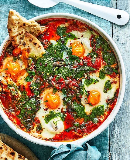 Salsa verde baked eggs