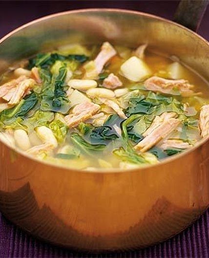 Spring greens & gammon soup